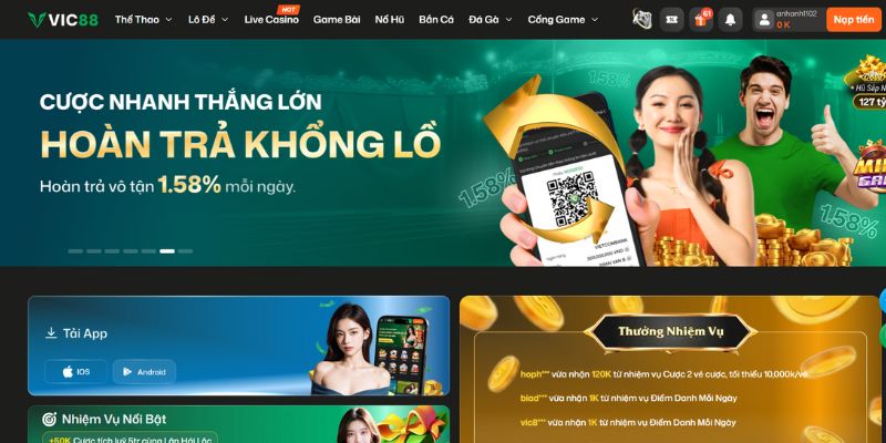Hoàn Cược Thua Cao Nhất 2025 - Tối Đa Lợi Ích Cho Cược Thủ 3 VIC88 tặng lại 20 phần trăm cược thua